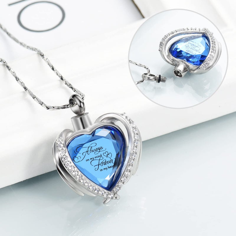Imrsanl Cremation Jewelry for Ashes Pendant - Crystal Heart Urn Necklace with Mini Keepsake Urn Memorial Ash Jewelry (Always Blue) - Image 5